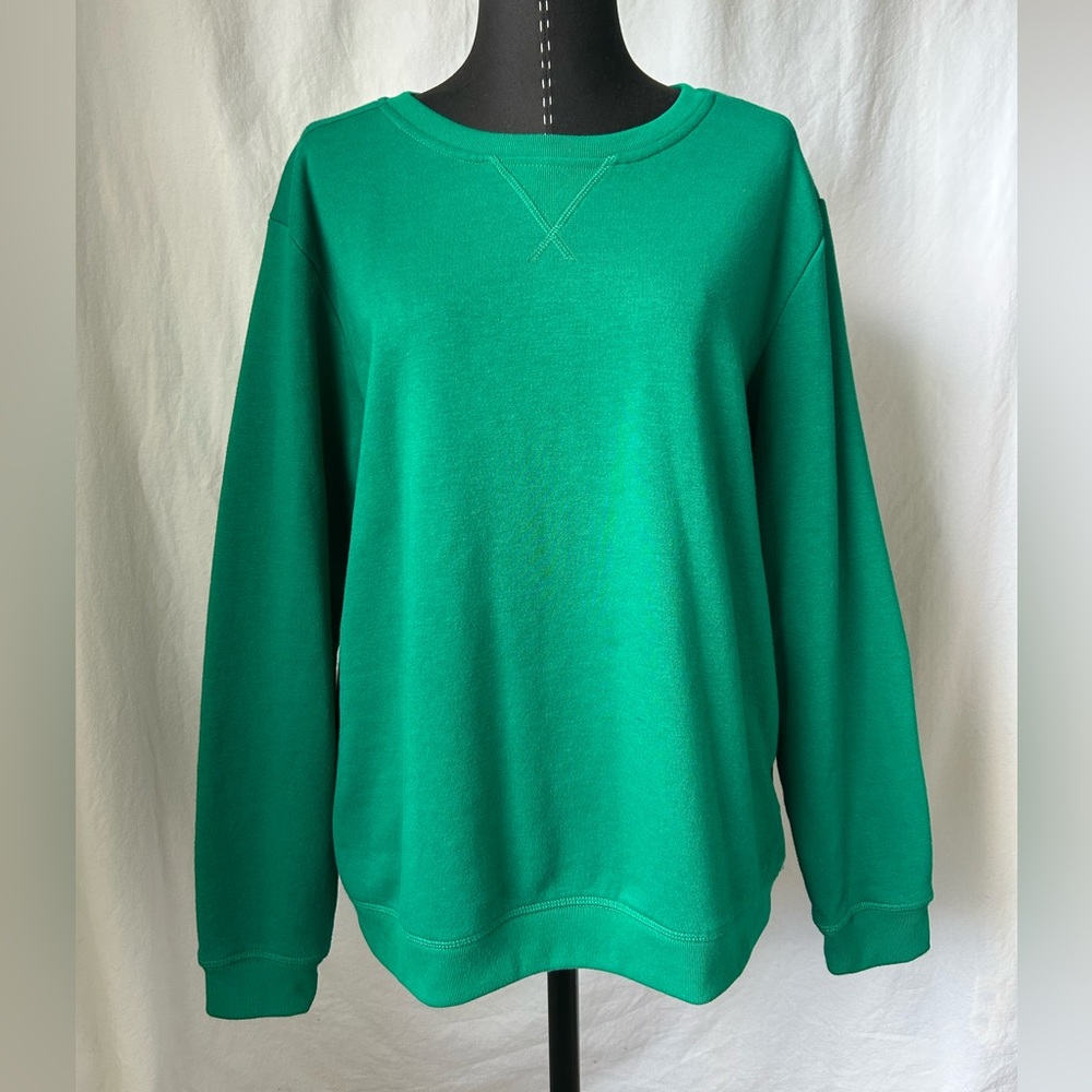 Karen Scott Classic Crewneck Pullover Green Sweater Cotton Blend Medium